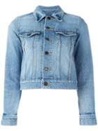 Saint Laurent Love Patch Cropped Denim Jacket, Women's, Size: Medium, Blue, Cotton
