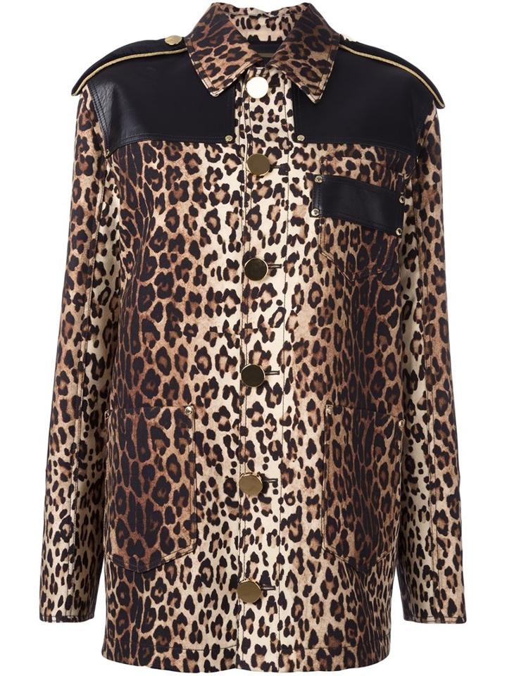 Givenchy Leopard Print Grain De Poudre Jacket, Women's, Size: 38, Brown, Calf Leather/spandex/elastane/viscose/wool