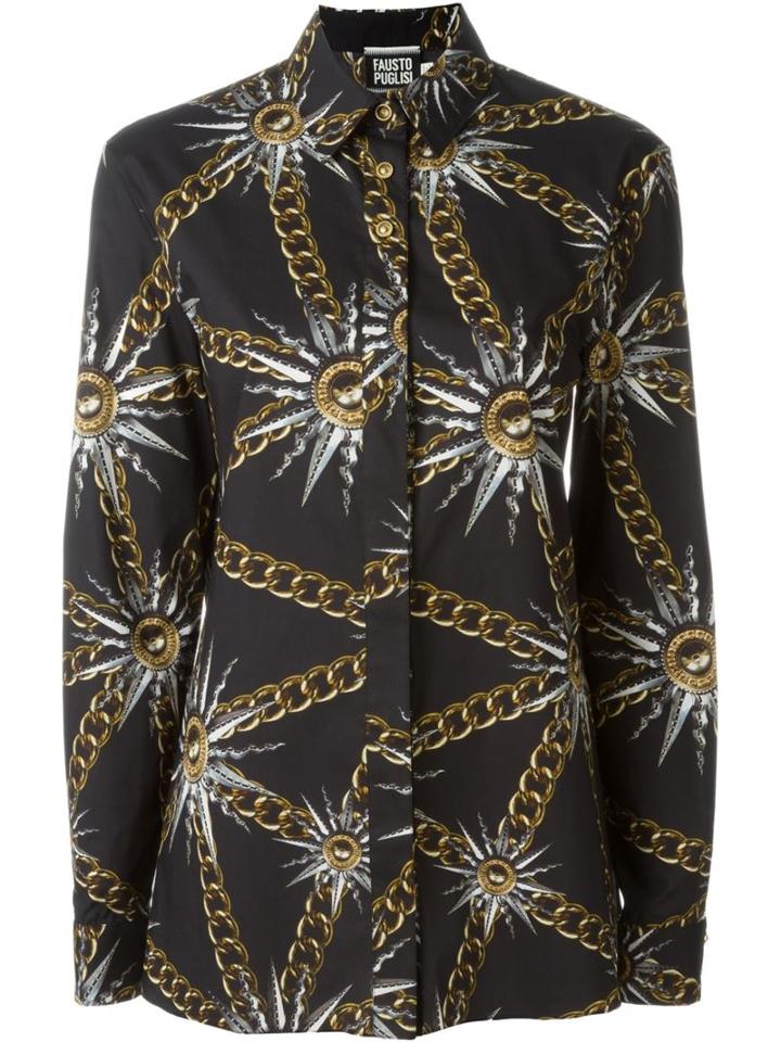 Fausto Puglisi Printed Button Down Shirt, Women's, Size: 40, Black, Cotton/spandex/elastane