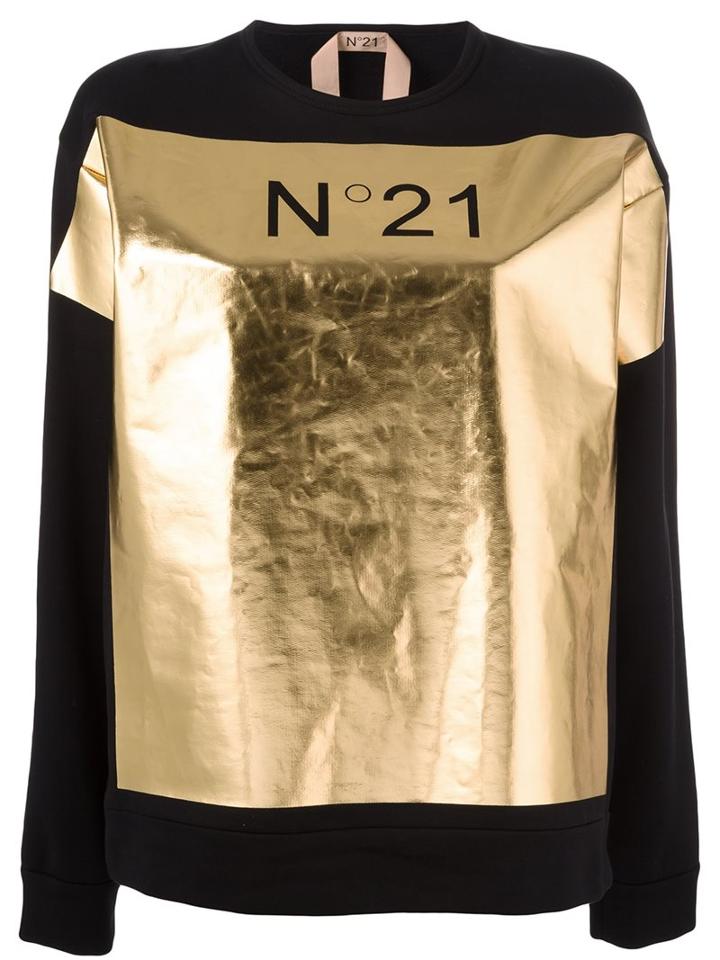 No21 Logo Panel Sweatshirt, Women's, Size: 40, Black, Cotton