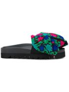 Joshua Sanders Floral Bow Pool Slides - Black