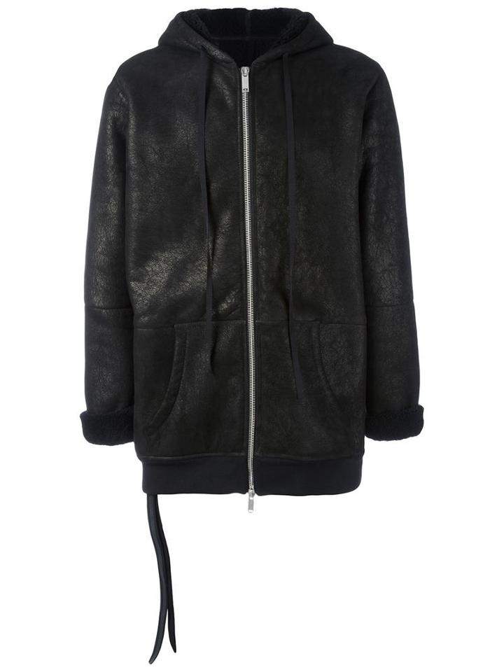 Unravel Project Hooded Shearling Lined Coat, Men's, Size: Small, Black, Sheep Skin/shearling/viscose/cotton