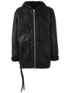 Unravel Project Hooded Shearling Lined Coat, Men's, Size: Small, Black, Sheep Skin/shearling/viscose/cotton