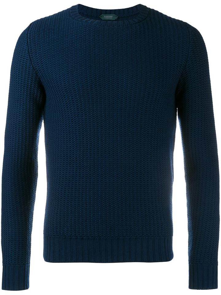Incotex Textured Crew Neck Jumper, Men's, Size: 44, Blue, Virgin Wool