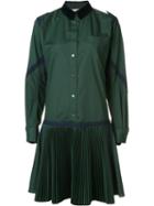 Sacai Plissé Pleated Shirt Dress, Women's, Size: 3, Green, Cotton/polyester