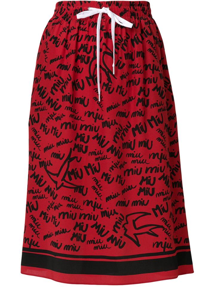 Miu Miu Logo Graffiti Print Skirt - Red