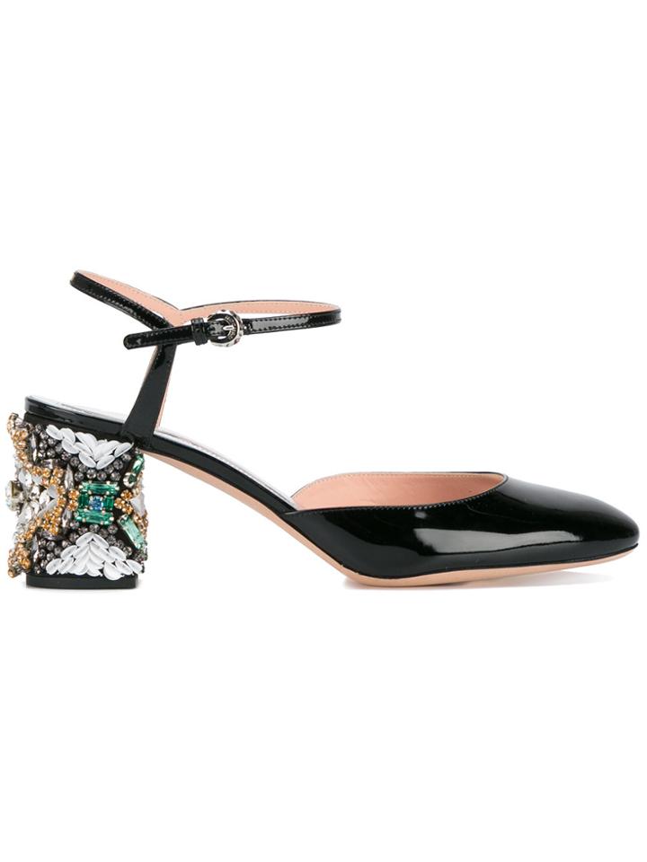 Rochas Mary Jane Pumps With Crystal Embellished Heel - Black