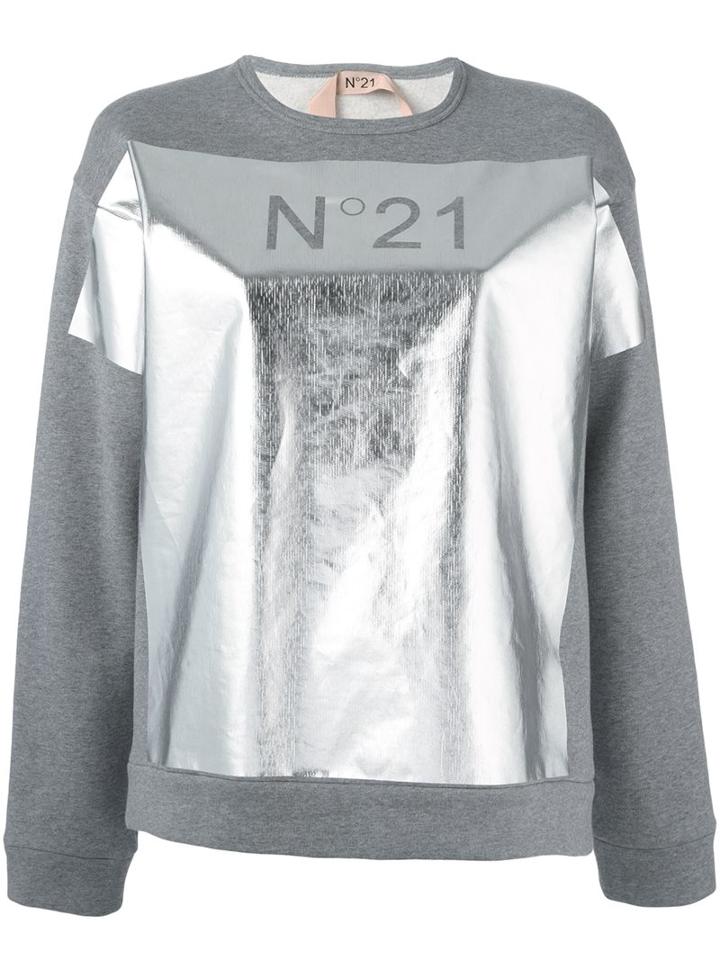No21 Logo Panel Sweatshirt, Women's, Size: 42, Grey, Cotton