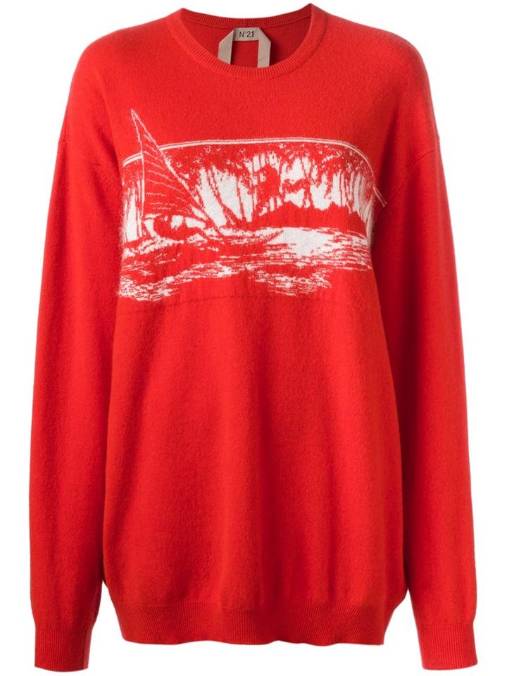 No21 'landscape' Knit Pullover, Women's, Size: 42, Red, Polyamide/cashmere/mohair/virgin Wool