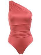 Brigitte Ruched One Shoulder Swimsuit - Red