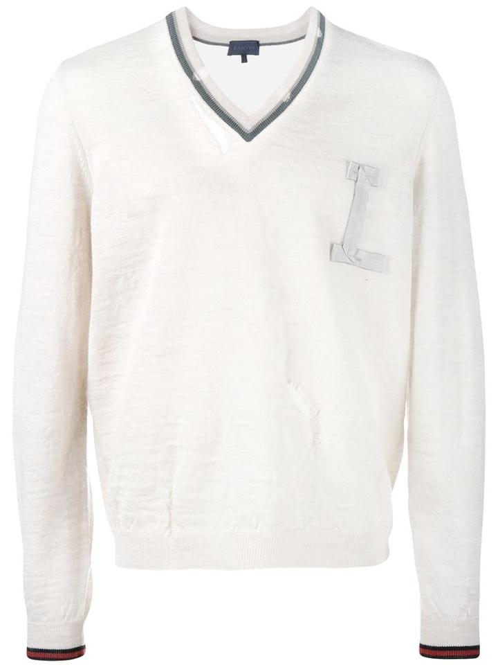 Lanvin Distressed Detail Neckline Jumper, Men's, Size: Medium, White, Wool/viscose/cotton