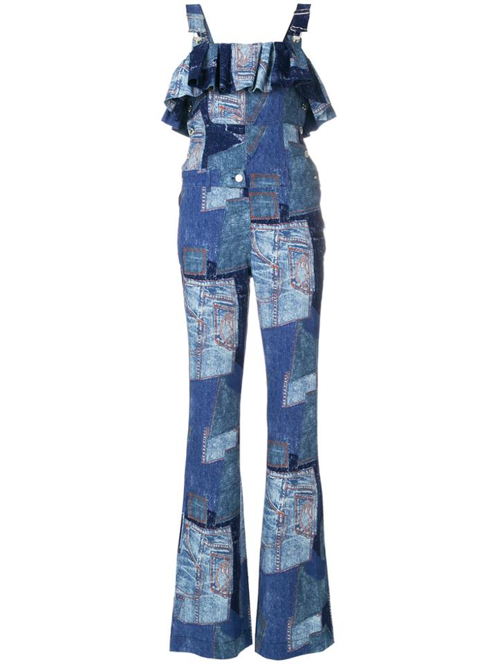 Moschino Ruffled Patch Detail Jumpsuit - Blue