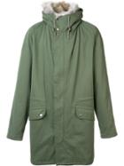 Yves Salomon Trim Detail Hooded Jacket, Men's, Size: 48, Green, Rabbit Fur/acrylic/polyester/coyote Fur