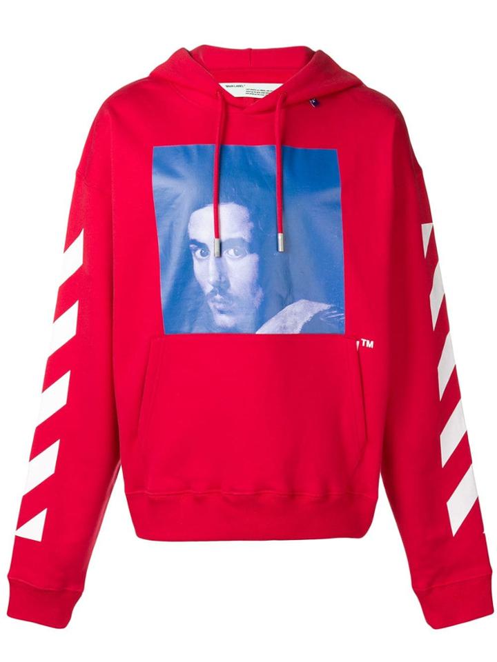 Off-white Colour-block Print Hoodie - Red