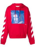 Off-white Colour-block Print Hoodie - Red