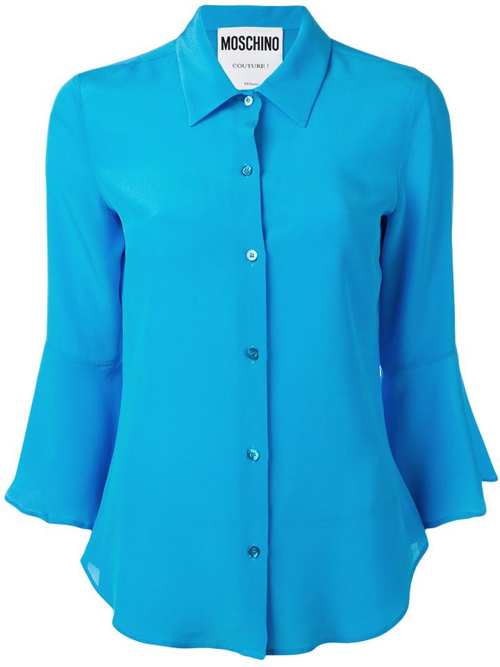 Moschino Fluted Sleeve Shirt, Women's, Size: 40, Blue, Silk