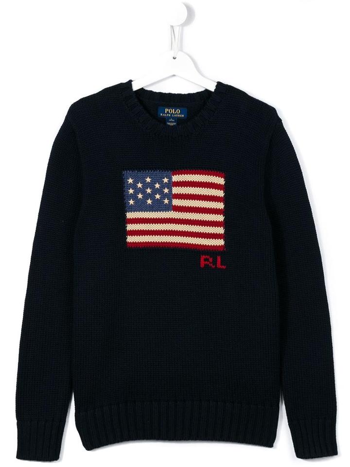 Ralph Lauren Kids Us Flag Intarsia Jumper, Boy's, Size: 16 Yrs, Blue