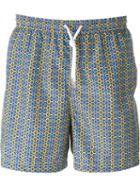 Kiton Tile Print Swim Shorts, Men's, Size: 56, Blue, Polyester