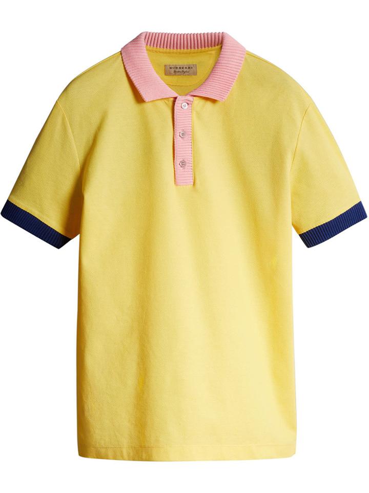 Burberry Two-tone Stripe Knitted Detail Cotton Polo Shirt - Yellow &