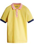 Burberry Two-tone Stripe Knitted Detail Cotton Polo Shirt - Yellow &