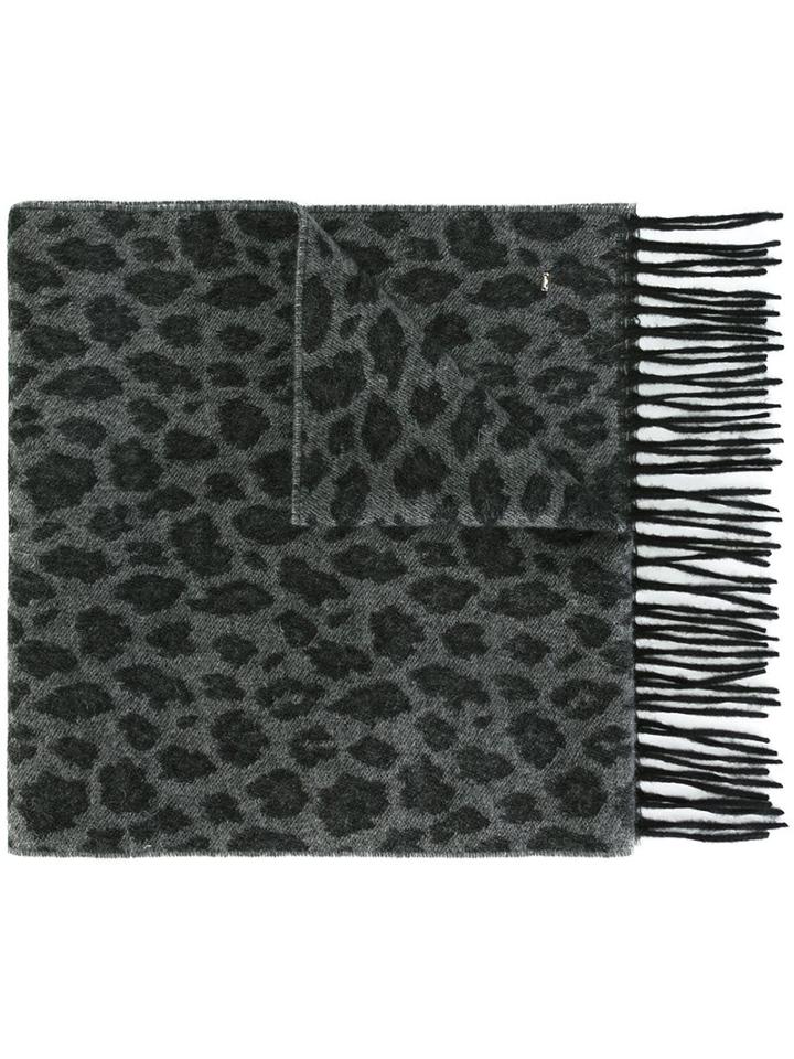 Saint Laurent Leopard Print Scarf, Men's, Grey, Cashmere