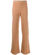 Cashmere In Love Ribbed Flared Cortina Trousers - Neutrals