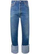 Re/done High Rise Straight Leg Blue Jeans With Turned Up Cuffs