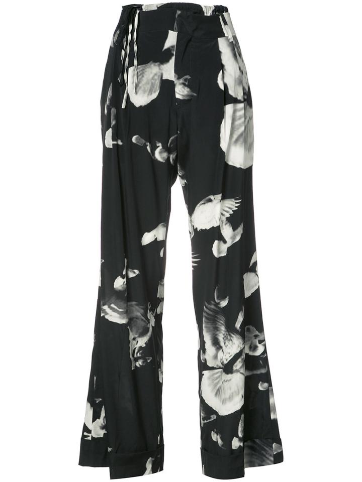 A.f.vandevorst - Birds Print Straight Trousers - Women - Silk/spandex/elastane - 38, Black, Silk/spandex/elastane