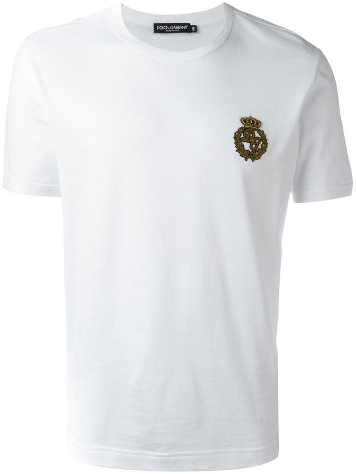 Dolce & Gabbana Crown Logo T-shirt, Men's, Size: 44, White, Cotton/silk/brass/polyester