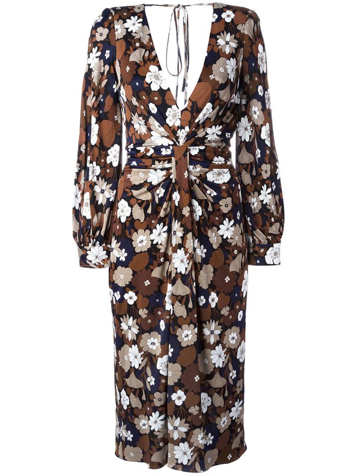 Michael Kors - Floral Print Gathered Dress - Women - Rayon - 4, Brown, Rayon