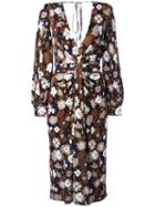Michael Kors - Floral Print Gathered Dress - Women - Rayon - 4, Brown, Rayon