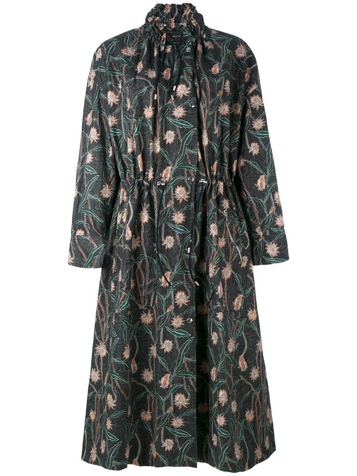 Isabel Marant - Floral Print Coat - Women - Cotton/linen/flax - 38, Black, Cotton/linen/flax