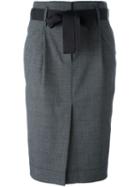 Brunello Cucinelli Bow Detail Pencil Skirt, Women's, Size: 40, Grey, Cotton/spandex/elastane/virgin Wool