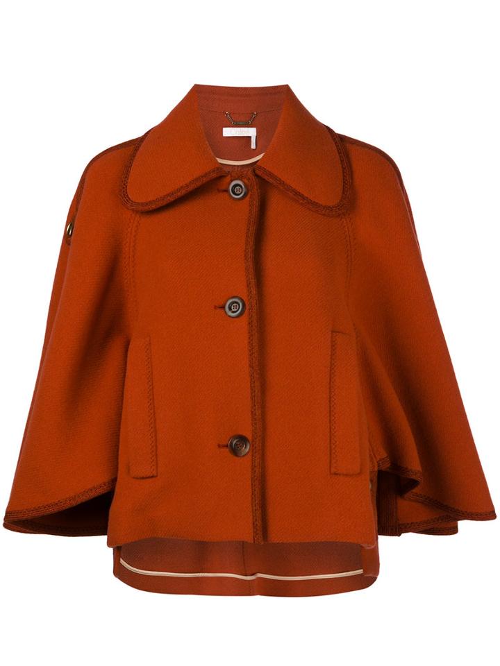 Chloé - Classic Heritage Cape - Women - Virgin Wool/polyamide/viscose - 38, Yellow/orange, Virgin Wool/polyamide/viscose