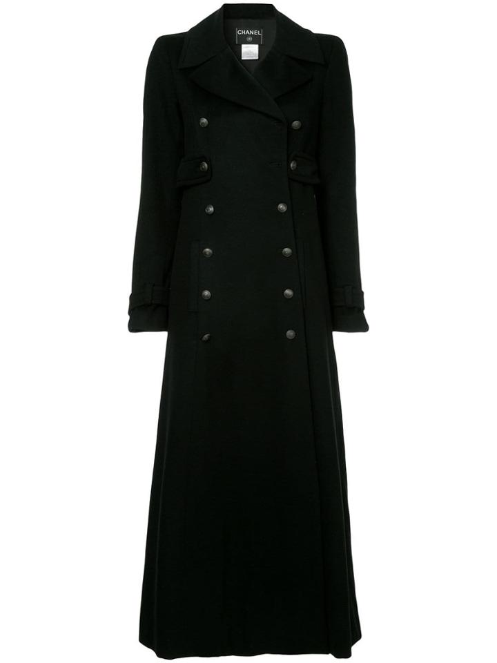 Chanel Vintage Cashmere Double Breasted Coat - Black