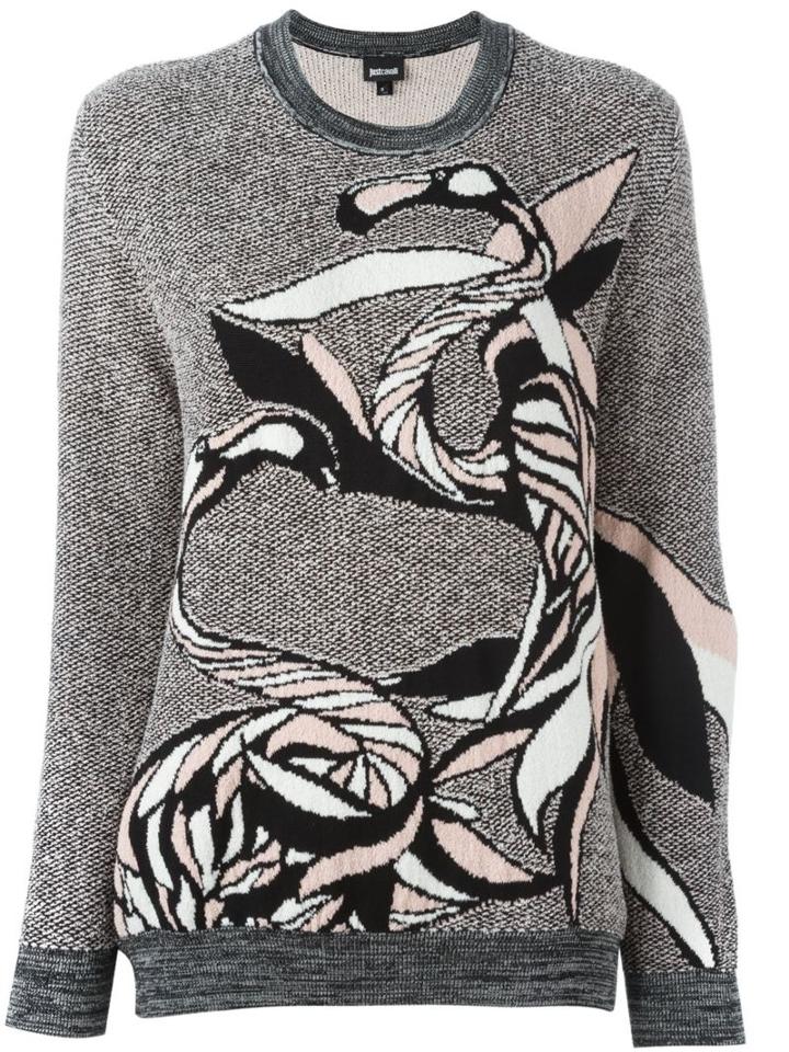 Just Cavalli Flamingo Knit Sweater, Women's, Size: Medium, Black, Cotton/polyamide/wool