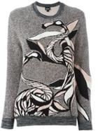 Just Cavalli Flamingo Knit Sweater, Women's, Size: Medium, Black, Cotton/polyamide/wool
