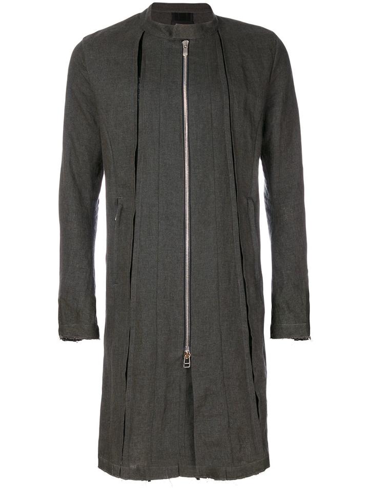 Fagassent - Band Collar Pleated Coat - Men - Linen/flax - L, Grey, Linen/flax