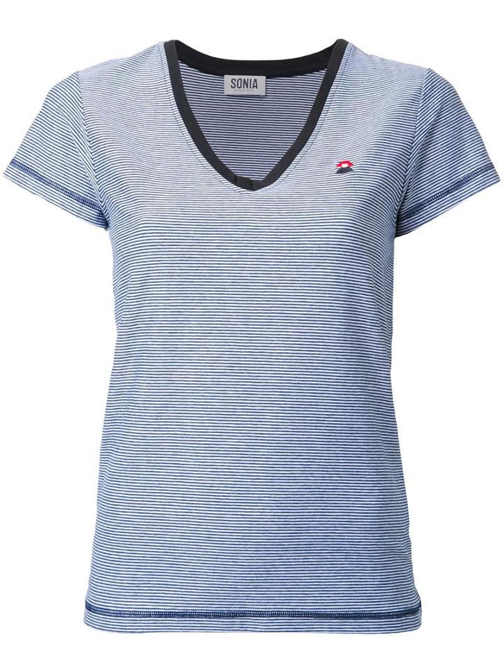 Sonia By Sonia Rykiel Striped V-neck T-shirt, Women's, Size: Medium, Blue, Cotton/spandex/elastane