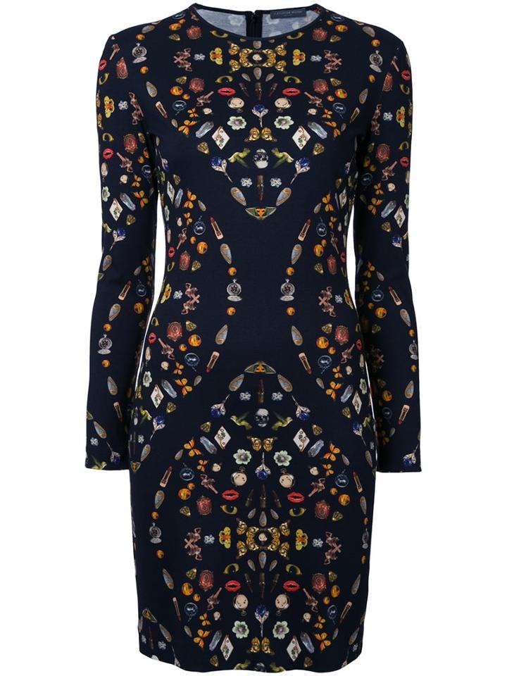 Alexander Mcqueen 'obsession' Print Dress, Women's, Size: 42, Black, Viscose