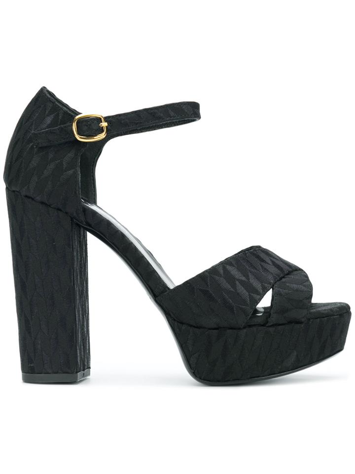 Strategia Platform Crossover Strap Sandals - Black