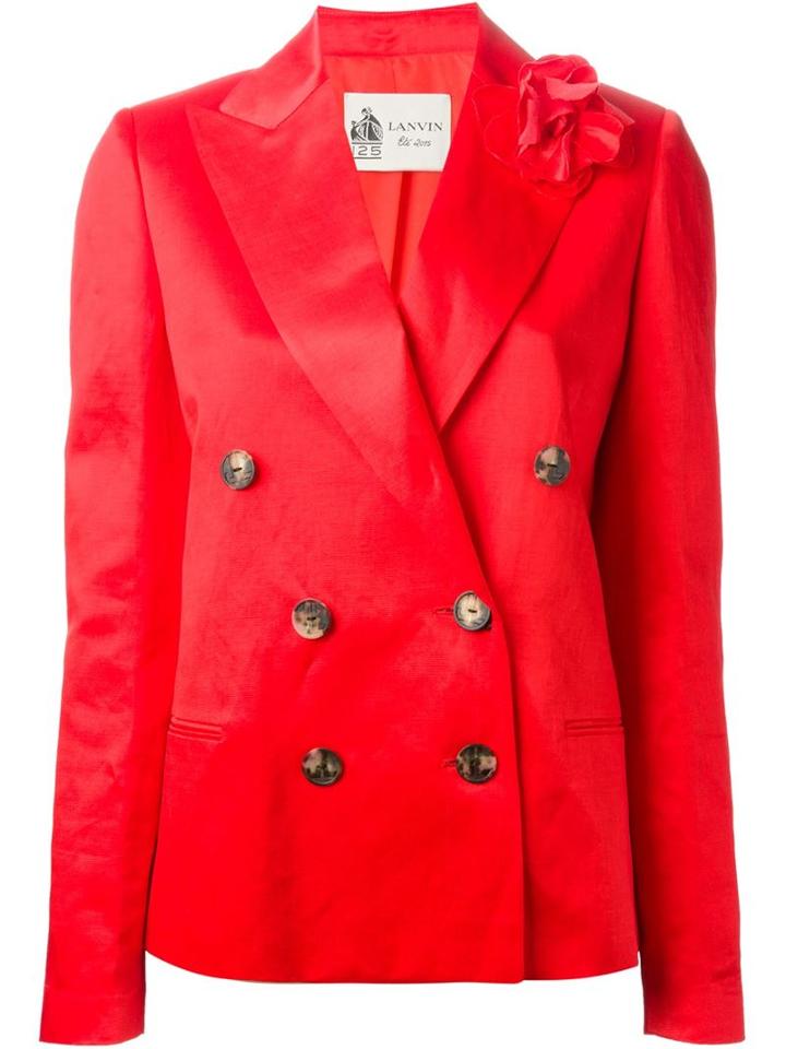 Lanvin Flower Detail Blazer, Women's, Size: 38, Red, Linen/flax/cupro/silk
