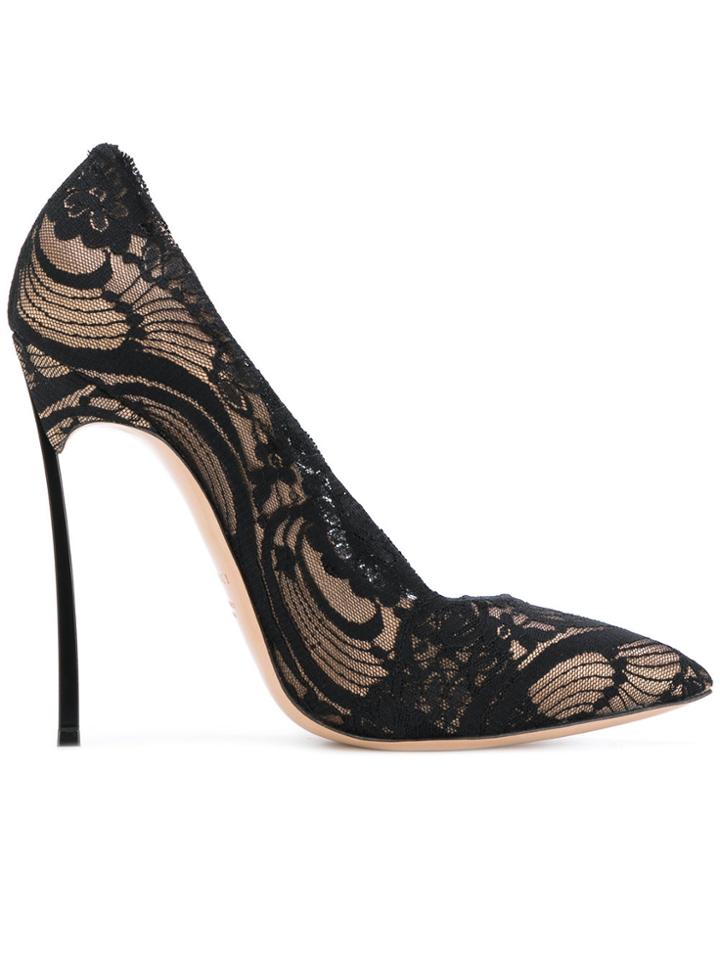 Casadei Stiletto Pointed Lace Pumps - Black