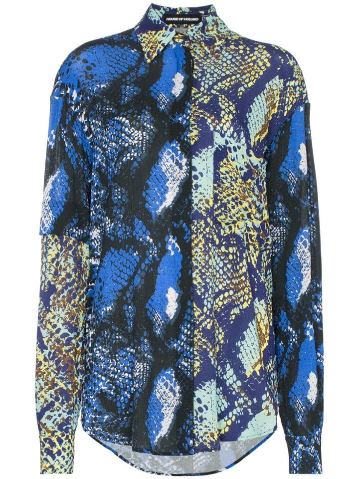 House Of Holland Snake Print Panelled Shirt - Black