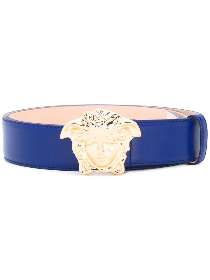 Versace Medusa Buckle Belt, Women's, Size: 90, Blue, Calf Leather