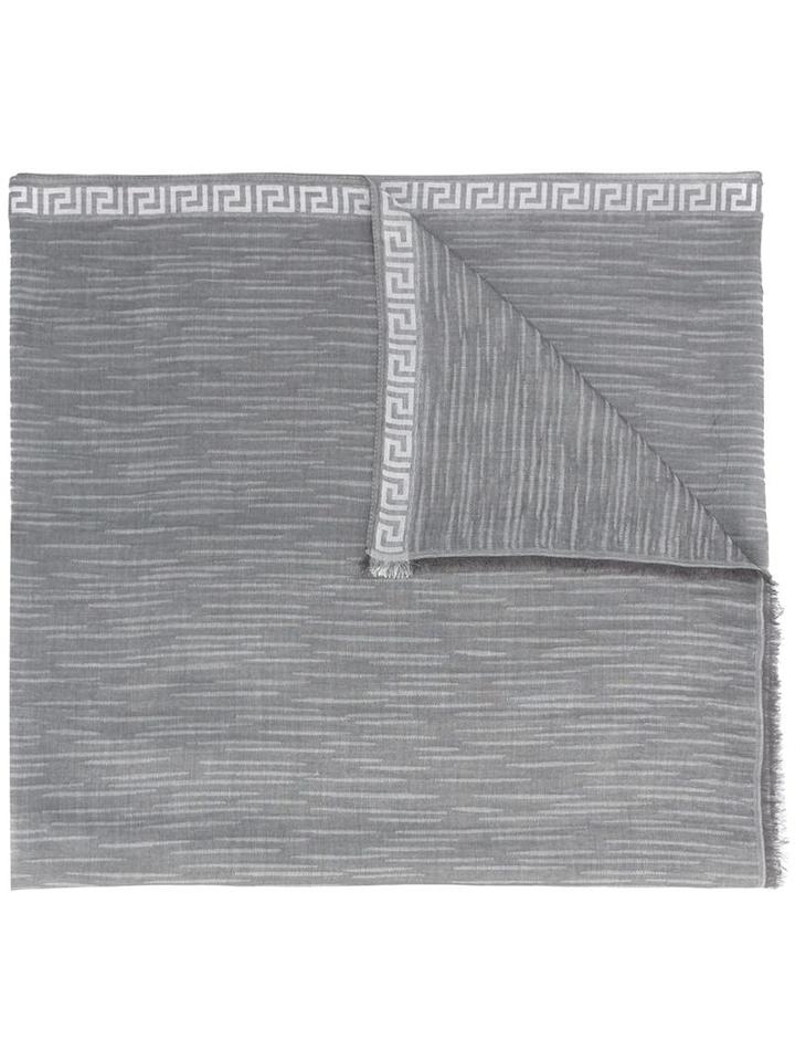 Versace Greek Key Lined Scarf, Men's, Grey, Cotton/cupro