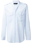 Christian Pellizzari Chest Pockets Shirt, Men's, Size: 50, Blue, Silk/spandex/elastane