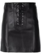 Manokhi - Short Lace-up Skirt - Women - Leather/polyester/viscose - 38, Black, Leather/polyester/viscose