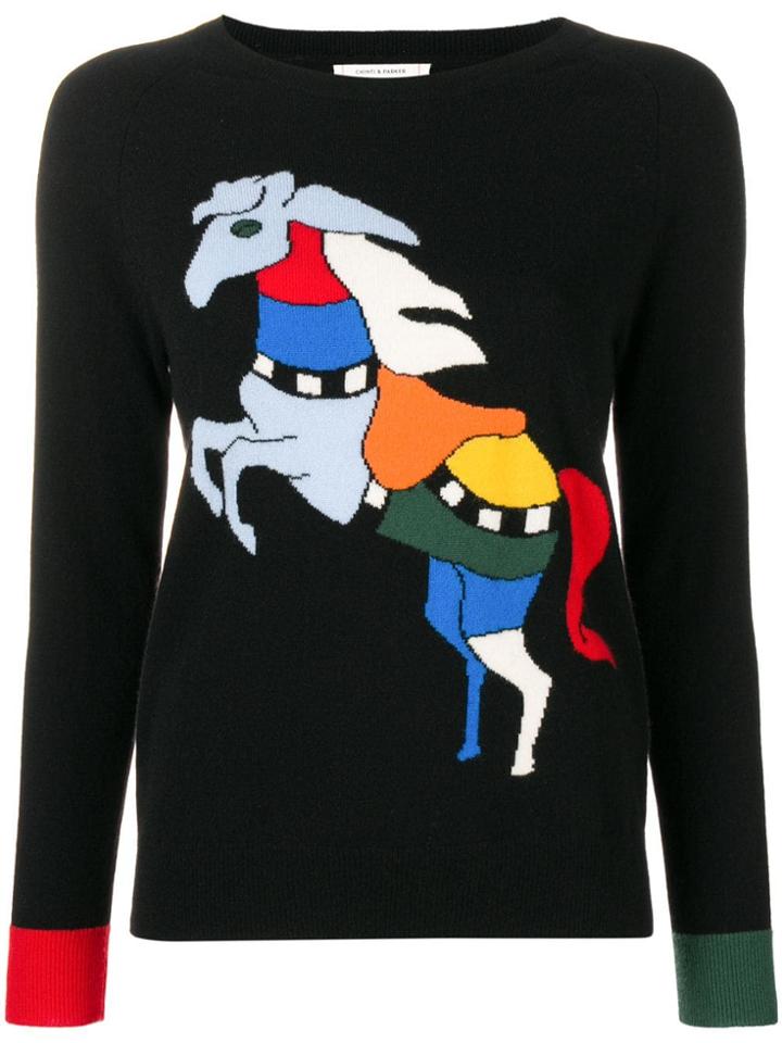 Chinti & Parker Colour-block Horse Print Sweater - Black