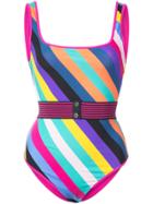 Diane Von Furstenberg Striped Plunge Swimsuit - Multicolour